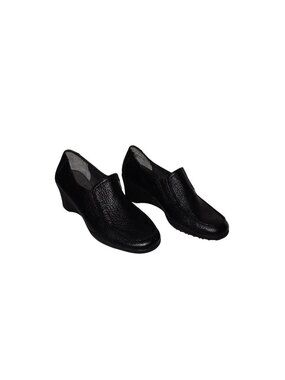 Aerosols NWOT Wedge Heel Slip On Loafer Shoe Black Leather Comfy Soft Women 7.5